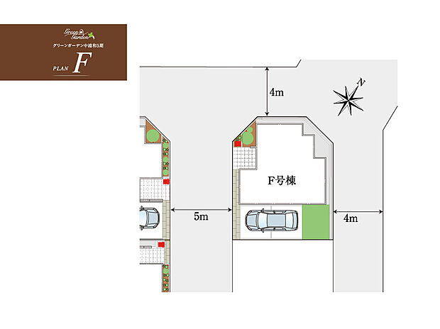■区画図 分譲地内の道路は幅員5.0m。車の通りも少ない場所で分譲地内に入れてから駐車できるので安心です。