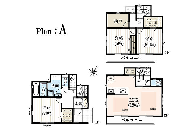 【３LDK】■A号棟　３LDK＋納戸＋WIC×2＋SIC＋パントリー