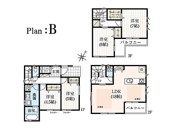 【４LDK】■B号棟　４LDK＋WIC＋SIC＋パントリー＋リネン庫