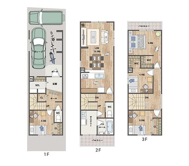 【間取り図】
プライバシー性の高い2階LDK設計◎ご家族と会話を楽しみながら調理可能な対面式キッチンを採用しています。WICやSICなど、室内各所に収納があり、シンプルですっきりとした暮らしが実現。