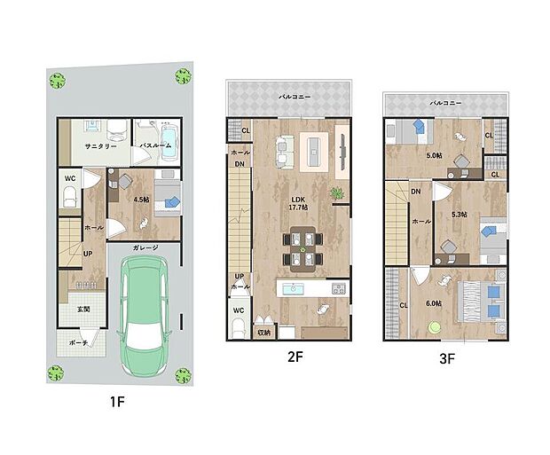 【4LDK】バルコニーサイドの2階LDKは約17.7帖の明るい団欒空間◎4部屋の洋室は全て振り分けタイプで、ご家族それぞれのプライバシーを守りながら暮らせます。