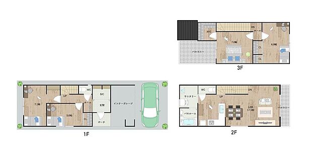 【4LDK】広々とした約17.5帖の2階LDKには、コミュニケーションが弾むL字型の対面式キッチンを採用。2階に水回りを集約し、バルコニーもあるため家事・洗濯動線が良好!大容量の収納も豊富です。
