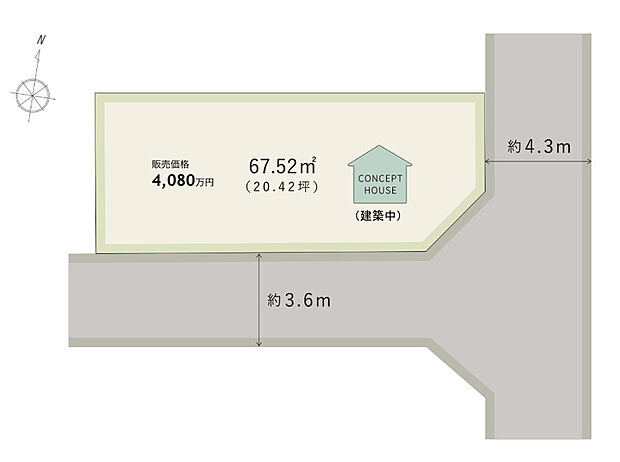 【-】南側・東側前面道路に面した角地です。開放的で、陽光が注ぎ込む明るい住まいを実現できます。ぜひ、現地をご見学ください。
