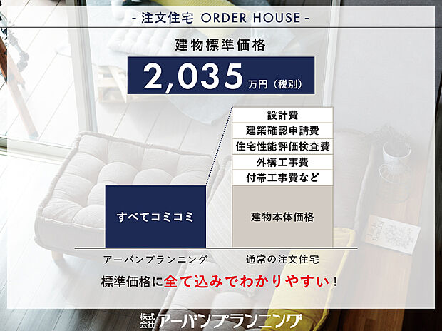 家づくりの後の豊かな暮らしを楽しんでいただけるよう、わかりやすい建物標準価格を設定。家づくりをもっと自由に。自分スタイルの家を実現しましょう!
