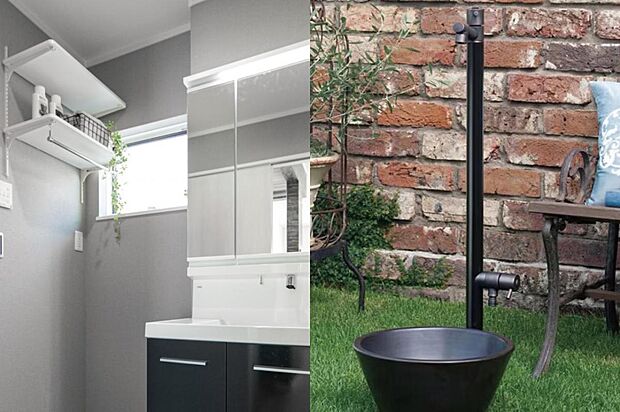 【エクステリア予想図】外構とマッチした外水栓は、よりオシャレなエクステリアに。