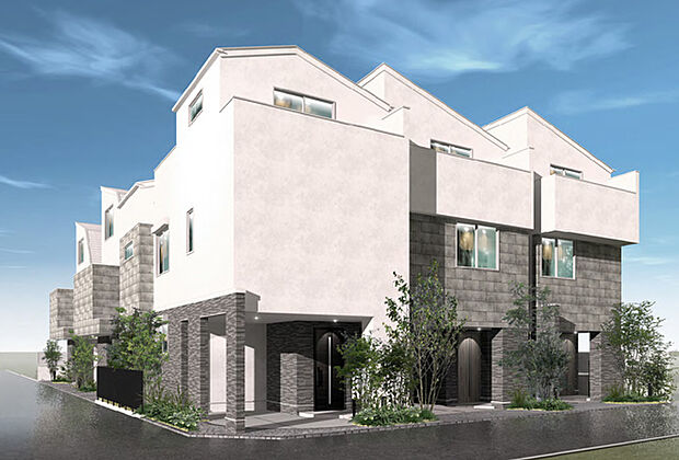 建物完成予想パース/目黒区碑文谷アドレスの閑静な住環境に全七邸の新築分譲住宅が堂々誕生。全館空調システム採用・高気密高断熱にこだわったZEH水準の省エネ住宅です。