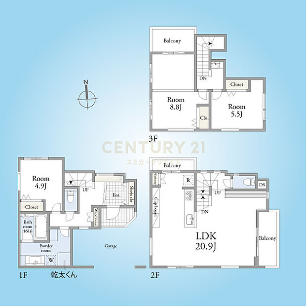 E号棟間取り図/角地形状につき採光良好!約20.9帖の広々としたLDK、リビングスペースの一角にあるカウンターデスクは学習スペースやテレワークスペースなどに活躍します。