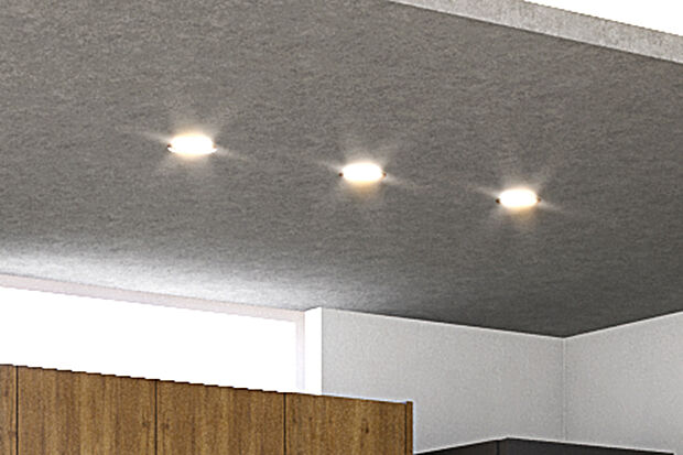 【【キッチンダウンライト】】キッチンを穏やかな光で照らすダウンライトを設置しました。家族で過ごす時間をやさしく包み込みます。※号棟により採用状況が異なります。