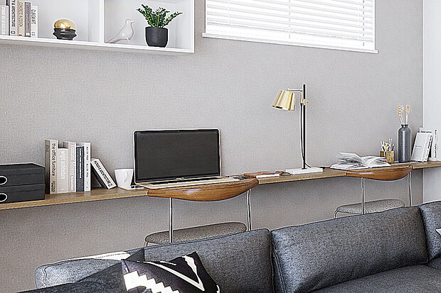 【【カウンタースペース/WIDE LIVING】】ワイドリビングの一角にはカウンタースペースを設置。リビング学習やちょっとした作業にも便利です。※号棟により採用状況が異なります。