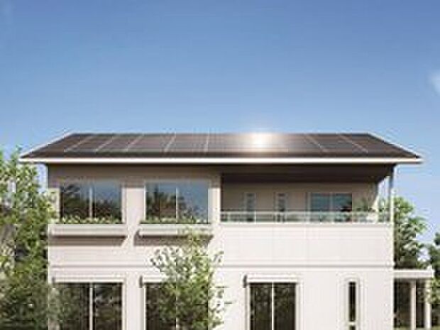 【太陽光発電パネル】生活に必要なエネルギーを自然のエネルギーでまかなう太陽光発電。太陽光のエネルギーを直接的に電力に変換するので、運転時に燃料を必要とせず、CO2の排出量を大きく抑えることができます。環境への負荷も少なく、エコでスマートな家計にやさしい暮らしを実現します。
（参考写真）