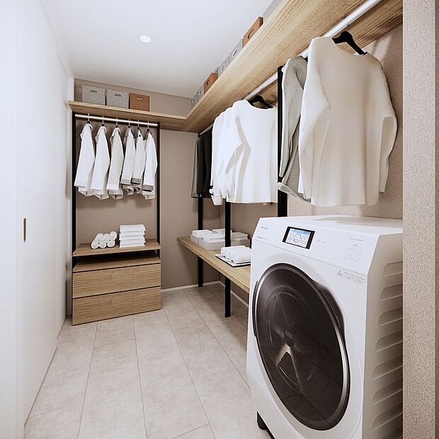 ランドリーコーナー＋ランドリー収納
洗濯から収納までを一か所で完結できる機能的なランドリーコーナー。使いやすさと収納力を兼ね備えた、すっきりと整うランドリー空間です。