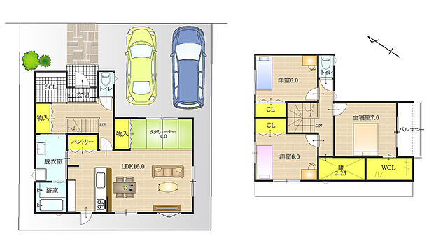 【BV6野口町長砂7】タタミコーナーふくめ20帖の家族が集いやすい広々LDK！2ＷＡＹ洗面室で回遊できる家事ラク＆生活動線スムーズな間取り！ウォークインクローゼット、蔵など収納も充実！