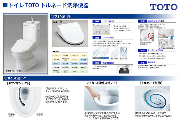 【■トイレ仕様】多機能ウォシュレット・手摺り・壁面収納付き。お掃除しやすいラクラク仕様！トルネード洗浄でしっかり洗浄。「フチ」がないからお手入れ・掃除もカンタン。