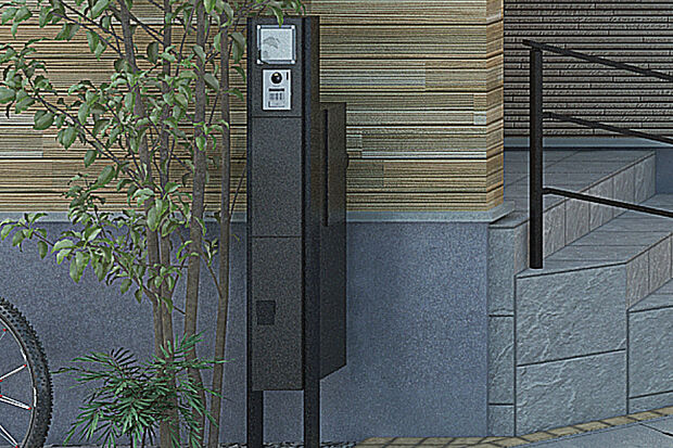 【【宅配ボックス付機能門柱】】街の景観にアクセントを添えるスタイリッシュな機能門柱。