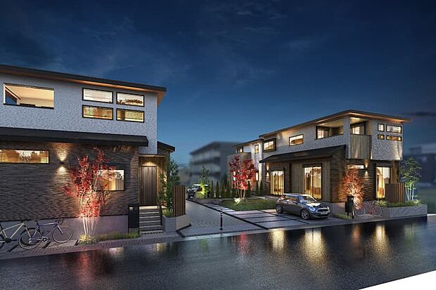 【夜の景観を美しく彩る「灯かりのいえなみ協定(R)」】夜になると自動点灯する灯かりが街並みを美しく演出します。LED利用でエコにも配慮。また、夜道を明るく照らすので、近隣地域の防犯にも貢献し安心を高めてくれます。2020年には「グッドデザイン賞」を受賞し