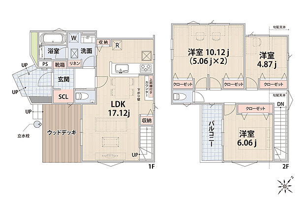 【 間取り図 】
3(4)LDK+ウッドデッキ│建物面積95.43m2│敷地39.3坪│全室二面採光仕様