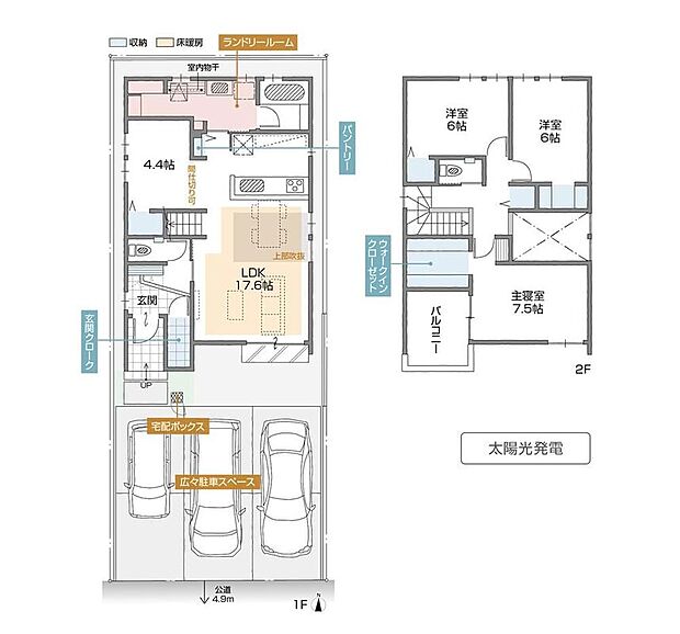 【3LDK+S】LDK上部の吹抜けが心地よい開放感をもたらし、1階には、あると嬉しい“もう一部屋”を設けた人気の間取りです。