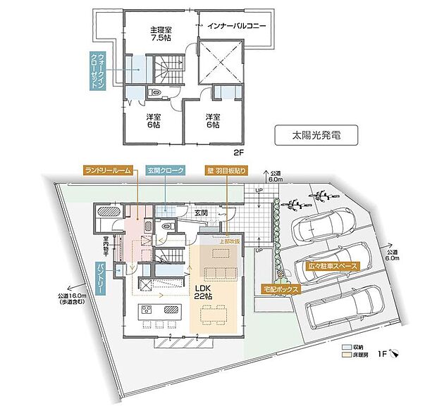 【3LDK】三方向から光が入る明るい住まい。
3台並列で駐車可能！