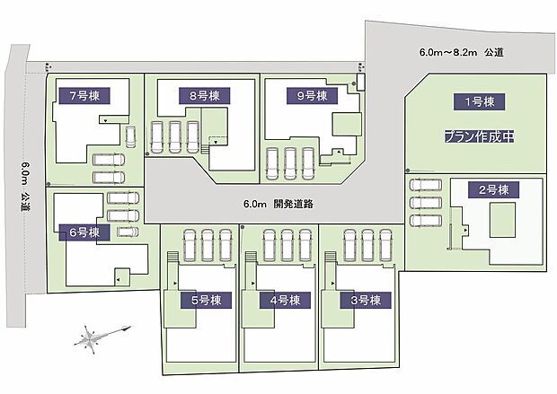ブライトコート富里区画図。全9邸。