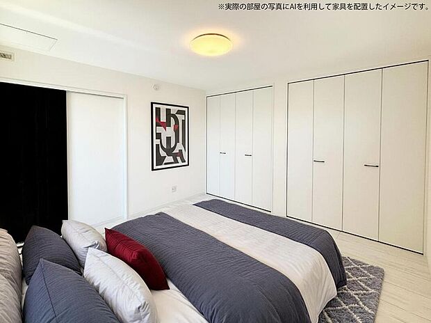 【リビング以外の居室】寝室は8帖もの広さがあるので、家族全員一緒に寝ることができます!(5号棟)