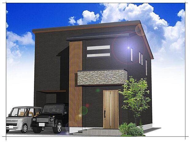 【完成予想図(外観)】木目のラインを縦に入れ洗練された外観の6号棟。男前インテリアの似合う号棟です。