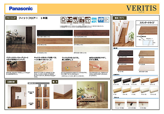 【パナソニック】お家の扉、床材もご自宅の雰囲気にあわせて、フレンチなタイプからモダンなタイプ迄、標準でバリエーションを設けております。