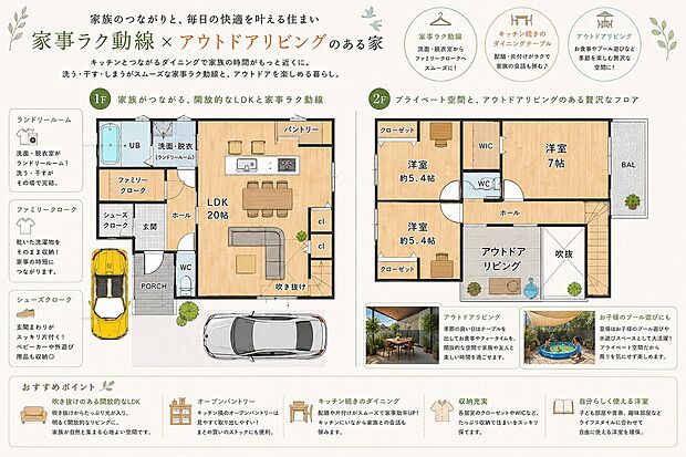【オーダーメードHOUSE】家事ラク導線プラス休日には家族でアウトドアライフ!!を楽しめるアウトドアリビングのあるお家マイホーム実現のサポート致します(参考プラン例)