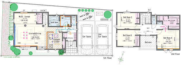 【1号棟】3LDK(2・4LDK対応可 ※オプション)+マルチラウンジ+土間収納+パントリーコーナー+ウォークスルークロゼットコーナー