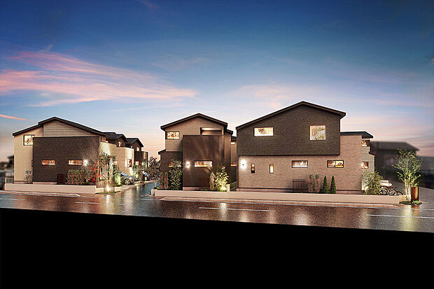 【【端正さと静けさが息づく、11邸の街】】寄棟×切妻の美しい屋根ラインに、グレーを基調とした落ち着きある外観デザイン。統一感のある街並みが、洗練と穏やかさを包み込み、心地よい時間を描き出します。