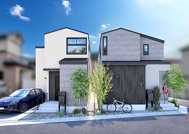 【自然が映えるモダンな2つの邸】