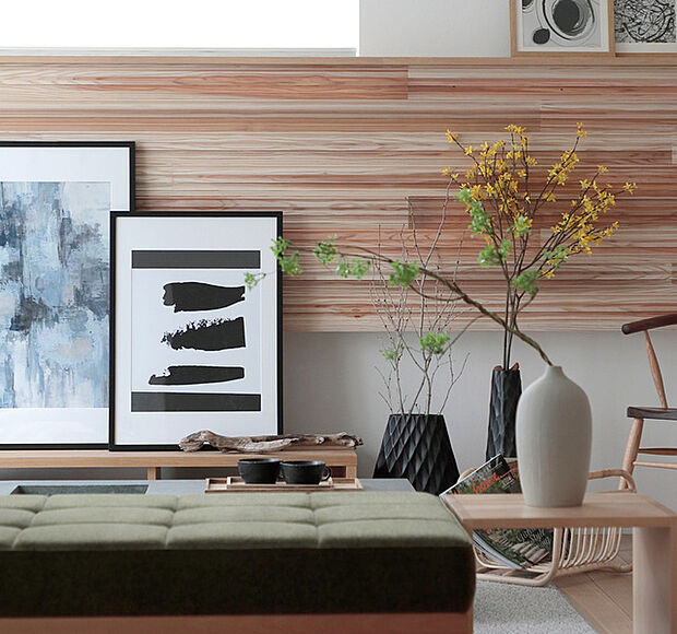 国産杉材の中でも香り成分の多い部材を使用し、低温乾燥と表面加工を施した芳香性と機能性をもった杉壁材SUGINOKA。
※画像はイメージです。