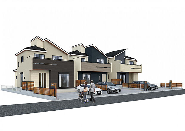 【外観写真（左から1号棟・2号棟・3号棟）】全棟並列2台駐車可能♪