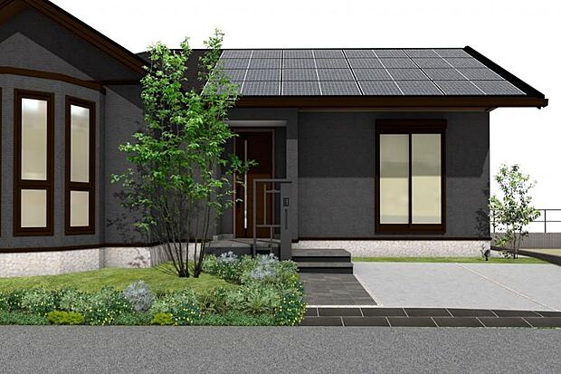 No.3_外観パース3　玄関前のシンボルツリーがおしゃれ。