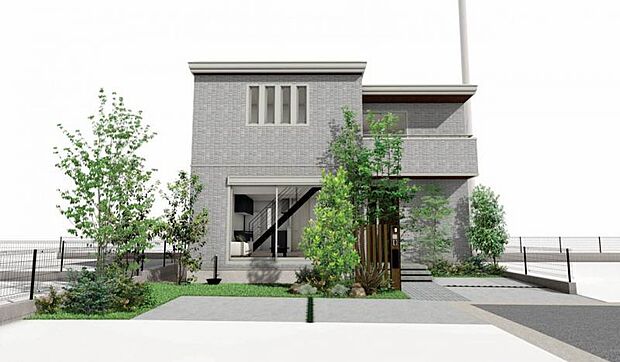 No.7_外観パース3　街並みに彩りを添える、緑豊かなファサードデザイン。※画像はすべてCGです。