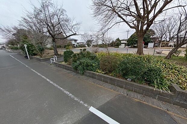 前面道路3（撮影_2025年_3月）道路向かいには児童公園。