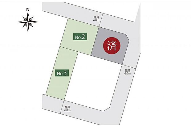 全体区画図　全3区画すべて50坪以上のセキスイハイムの分譲地が登場！公道6Mに囲まれたゆとりある整形地