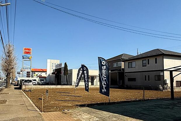 土地全景1（撮影_2025年3月）全区画整形地。建物配置、駐車場配置のしやすい分譲地です。　※販売済区画を含む場合がございます。最新の販売状況は区画図等をご参照下さい。