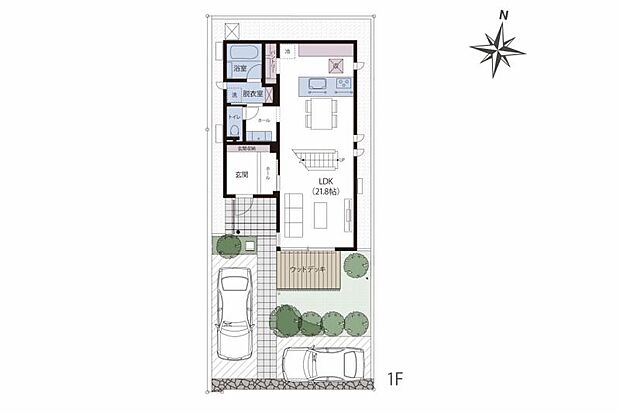 No.1_間取り図2階　8.4帖の主寝室には大容量のW.I.Cを配置。家族で使えるファミリークローゼットも！
