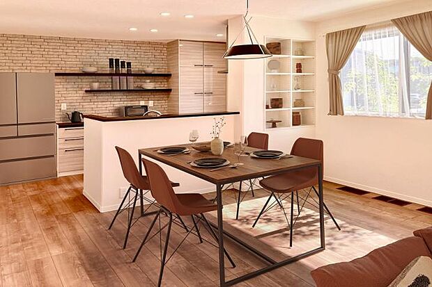 【No.3_LDK１(撮影_2024年10月）】※一部CG加工有　20帖以上の広いLDK。リビング内階段により家族とのコミュニケーションがとりやすい間取りです。