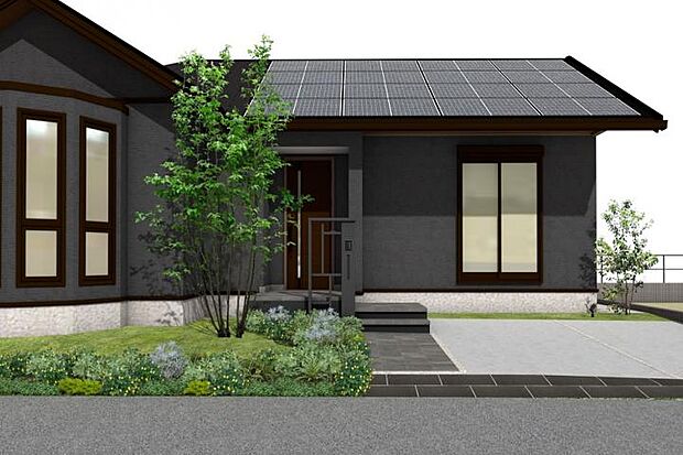 【No.3_外観パース3　】玄関前のシンボルツリーがおしゃれ。