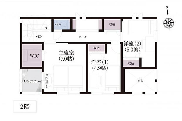 【3LDK】No.8_間取り2F 太陽光発電6.44kW・蓄電池4.9kWh搭載の3LDK。