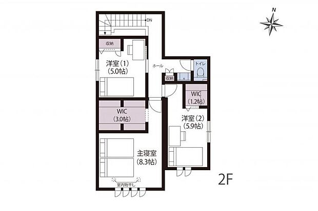 【3ＬＤＫ】No.3_プラン図2F　1・2階どちらも洗面台があり、忙しい朝の準備もスムーズに進みます！