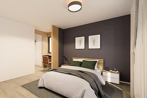 【No.1_内観バース_主寝室　】9.3帖の主寝室にはワーキングスペースとW.I.Cが拡がり使いやすさGOOD！※画像は全てCGです。