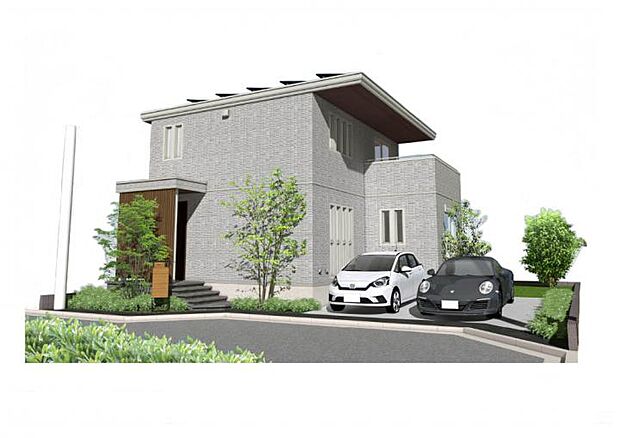 【No.8_外観パース】汚れに強く高耐久な磁器タイル外壁を採用。