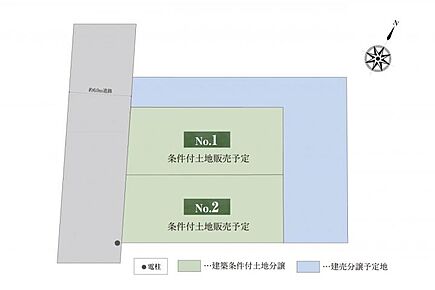 全体区画図　前面道路約6mに面した全3区画。全区画30坪以上のゆとりある敷地計画です。 