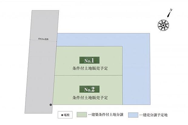 全体区画図　前面道路約6mに面した全3区画。全区画30坪以上のゆとりある敷地計画です。