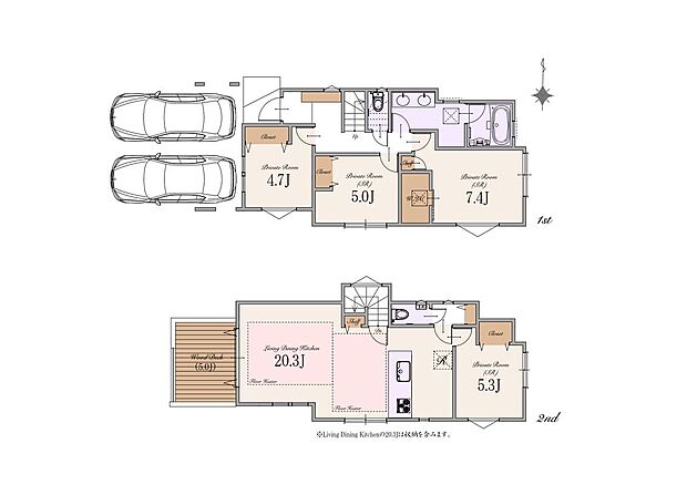 【1LDK+3S】建物面積:108.62m2(車庫面積8.92m2)