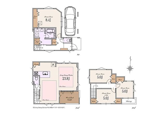 【3LDK+1S】建物面積：130.94m2(車庫面積8.74m2・外部面積6.51m2・バルコニー2.60m2・デッドスペース0.13m2含む)