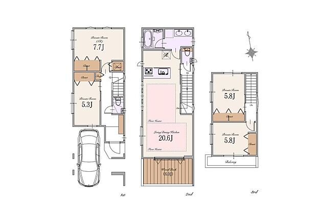 【3LDK+S】建物面積:127.31m2(車庫面積13.22m2・ポーチ部分3.71m2含む)