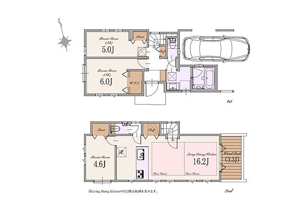【1LDK+2S】建物面積：86.14m2(車庫・駐輪場面積11.15m2含む)